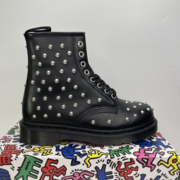 Dr. Martens 1460 Boots Wanama Studded Doc Black NEW Dr Mens Size 4 Womens Size 5 - Picture 1 of 13